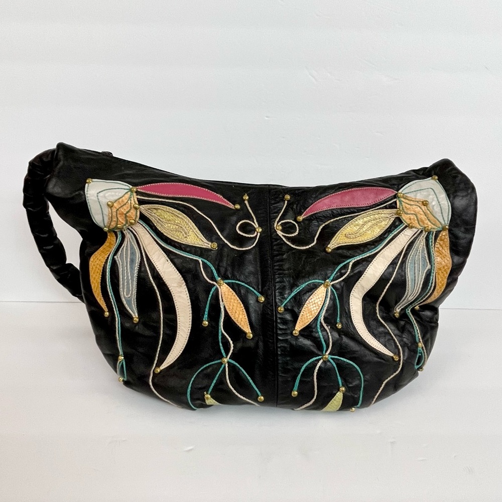 Vintage Black Hobo Bag with Floral Embroidery - Picture 16 of 16